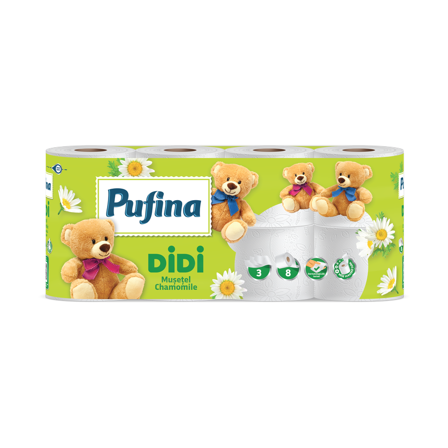 Pufina Didi Camomile — toaletní papír 3vrstvý, 8 rolí