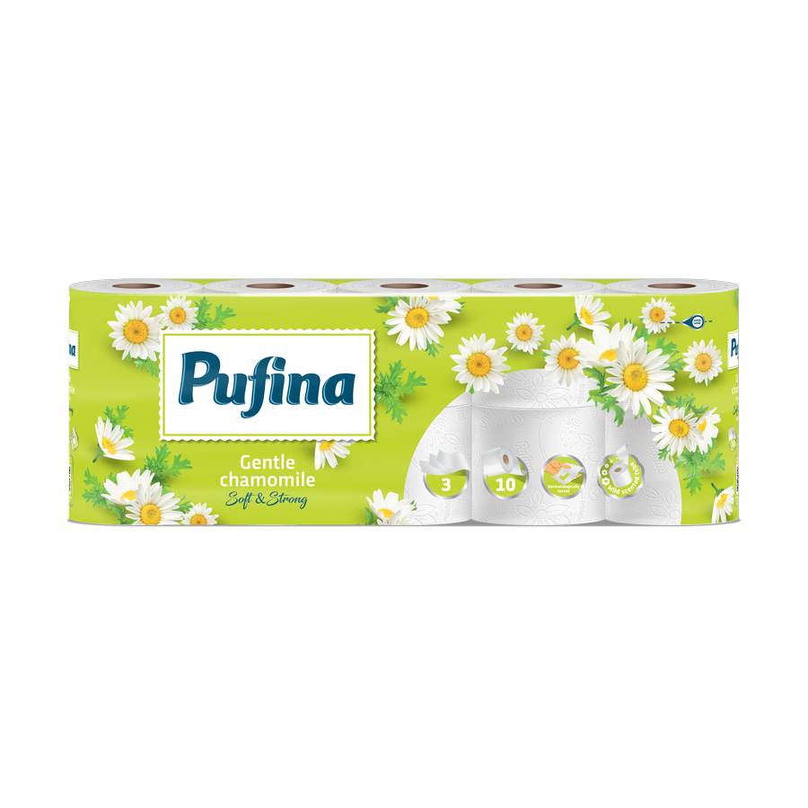 Pufina Gentle Chamomile — toaletní papír 3vrstvý, 10 rolí