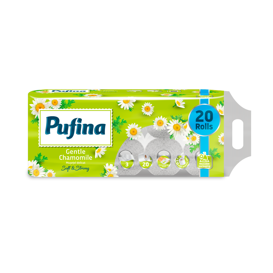 Pufina Gentle Chamomile — toaletní papír 3vrstvý, 20 rolí