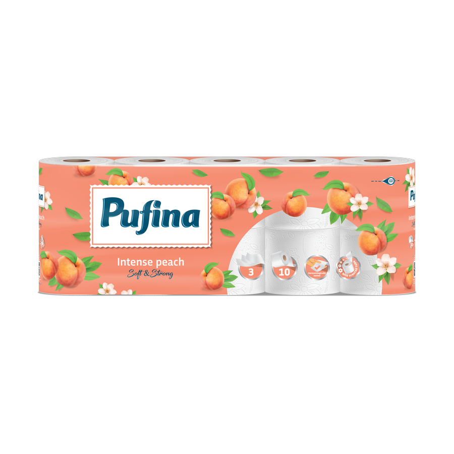 Pufina Intense Peach — toaletní papír 3vrstvý, 10 rolí