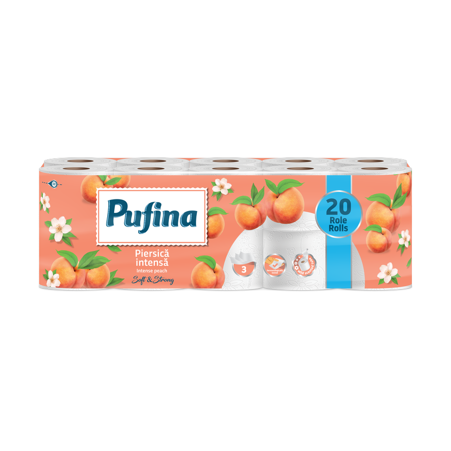Pufina Intense Peach — toaletní papír 3vrstvý, 20 rolí