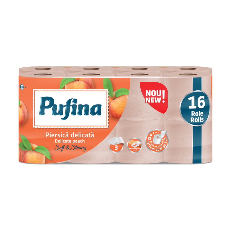 Pufina Delicate Peach Colored — toaletní papír 3vrstvý, 16 rolí