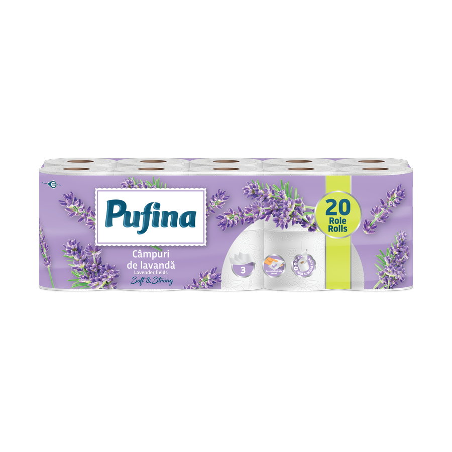Pufina Lavender Fields — toaletní papír 3vrstvý, 20 rolí