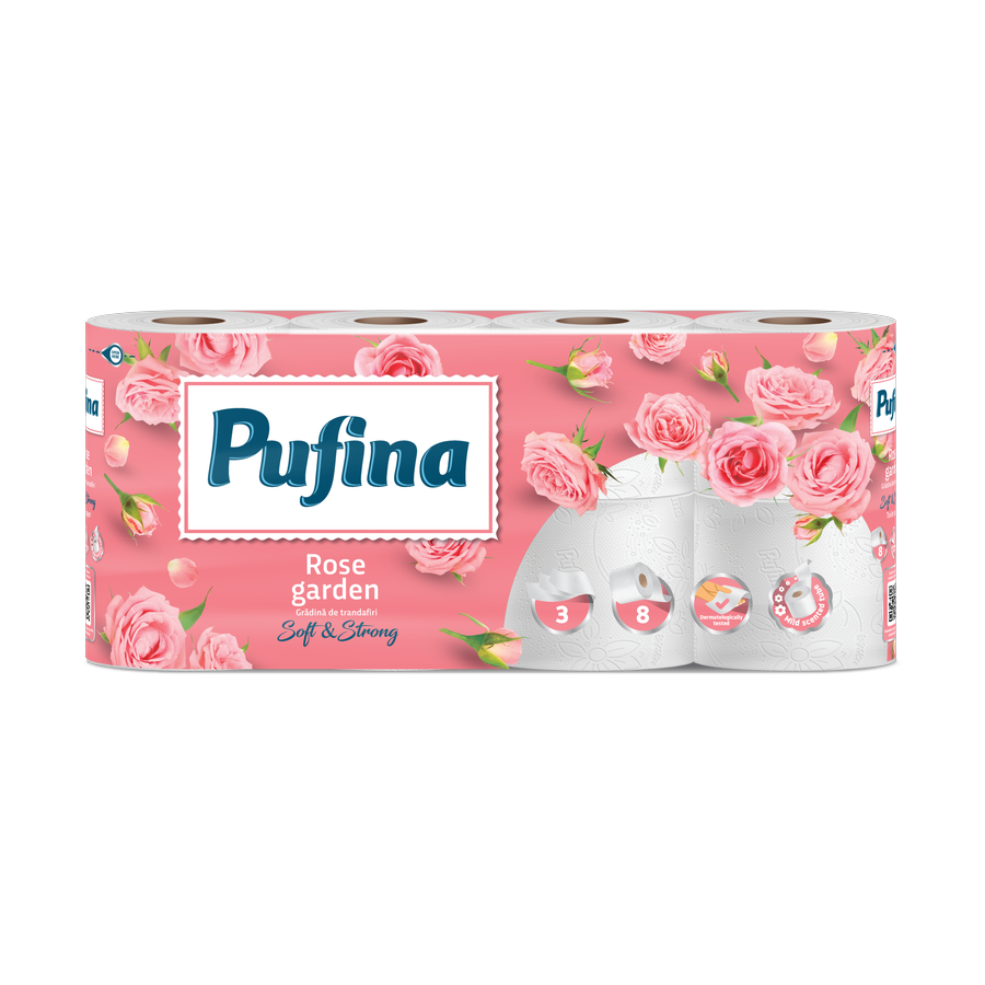 Pufina Rose Garden — toaletní papír 3vrstvý, 8 rolí