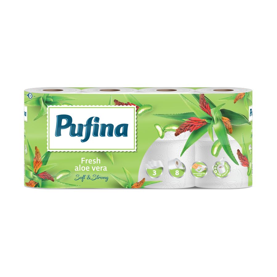Pufina Aloe Vera — toaletní papír 3vrstvý, 8 rolí