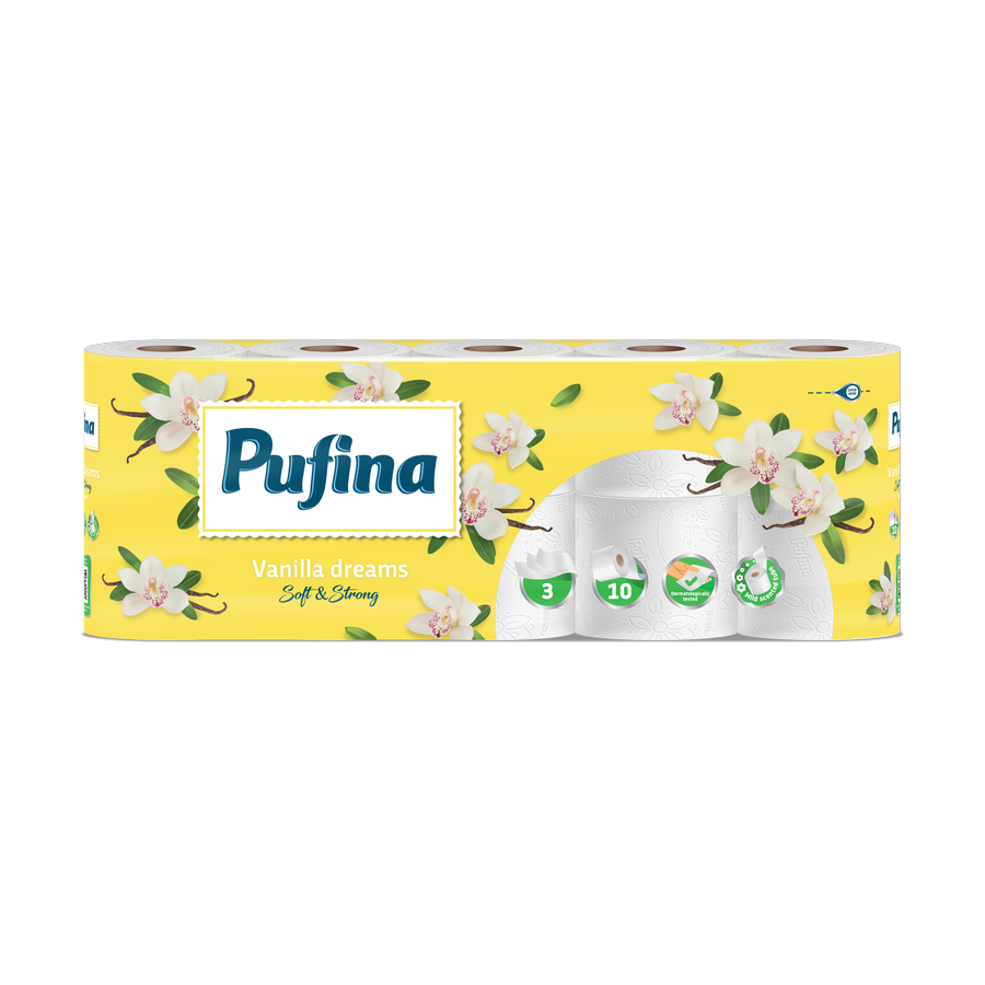 Pufina Vanilla Dreams — toaletní papír 3vrstvý, 10 rolí