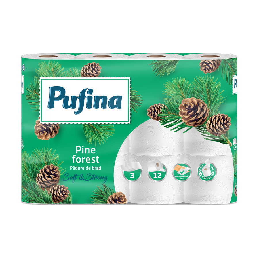 Pufina Pine Forest — toaletní papír 3vrstvý, 12 rolí