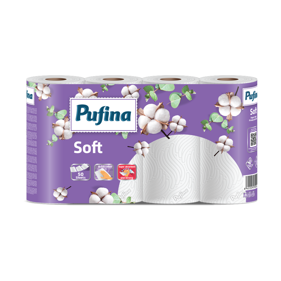 Pufina Soft — kuchyňské utěrky 2vrstvé, 4 role
