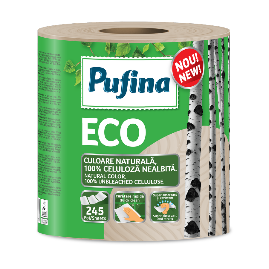 Pufina Eco — kuchyňské utěrky 2vrstvé, 1 role