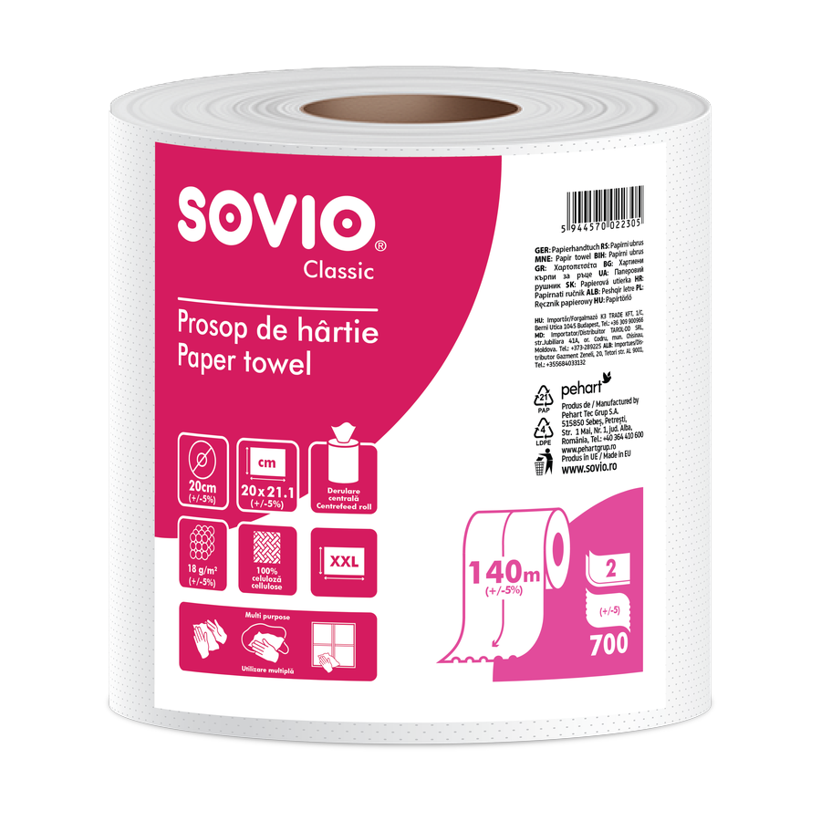 Sovio Monoroll, návin 140 m / 700 útr. — papírové ručníky v roli 2vrstvé