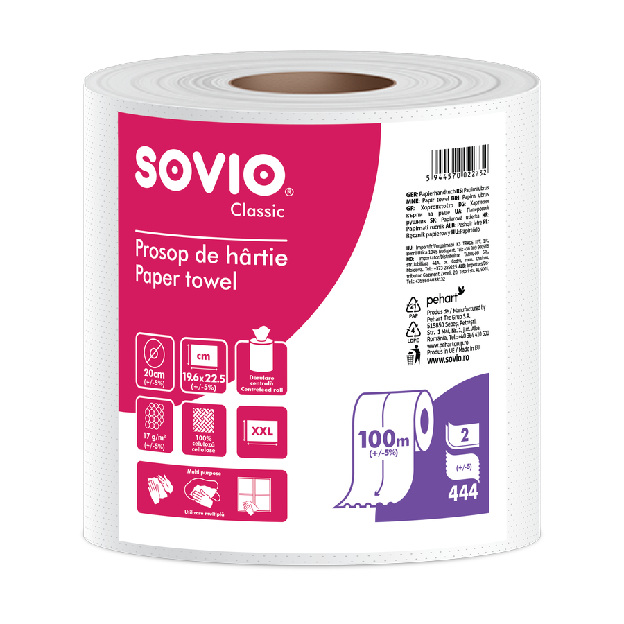 Sovio Monoroll, návin 100 m / 444 útr. — papírové ručníky v roli 2vrstvé
