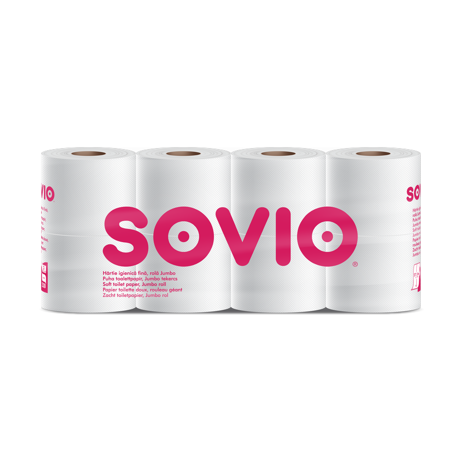 Sovio Jumbo Roll, návin 27,5 m — toaletní papír Jumbo 3vrstvý, 8 rolí